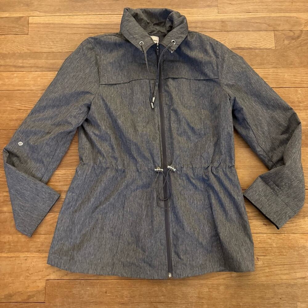 Studio Works gray lightweight zip front button tab jacket size small S b67